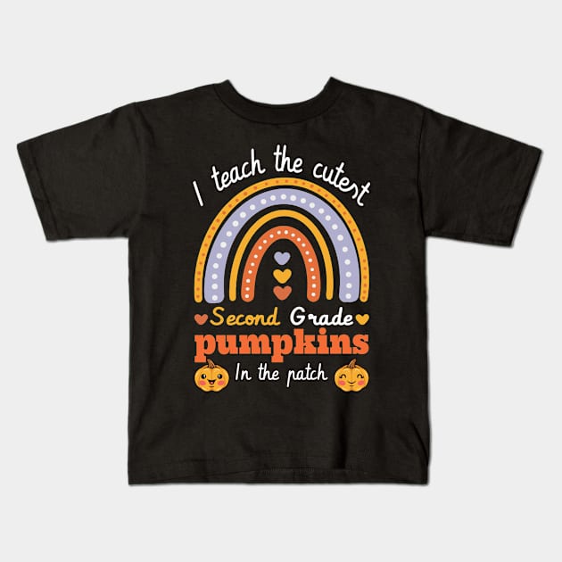 Rainbow I Teach The Cutest Pumpkins In  2nd grade hearts Kids T-Shirt by FunnyUSATees